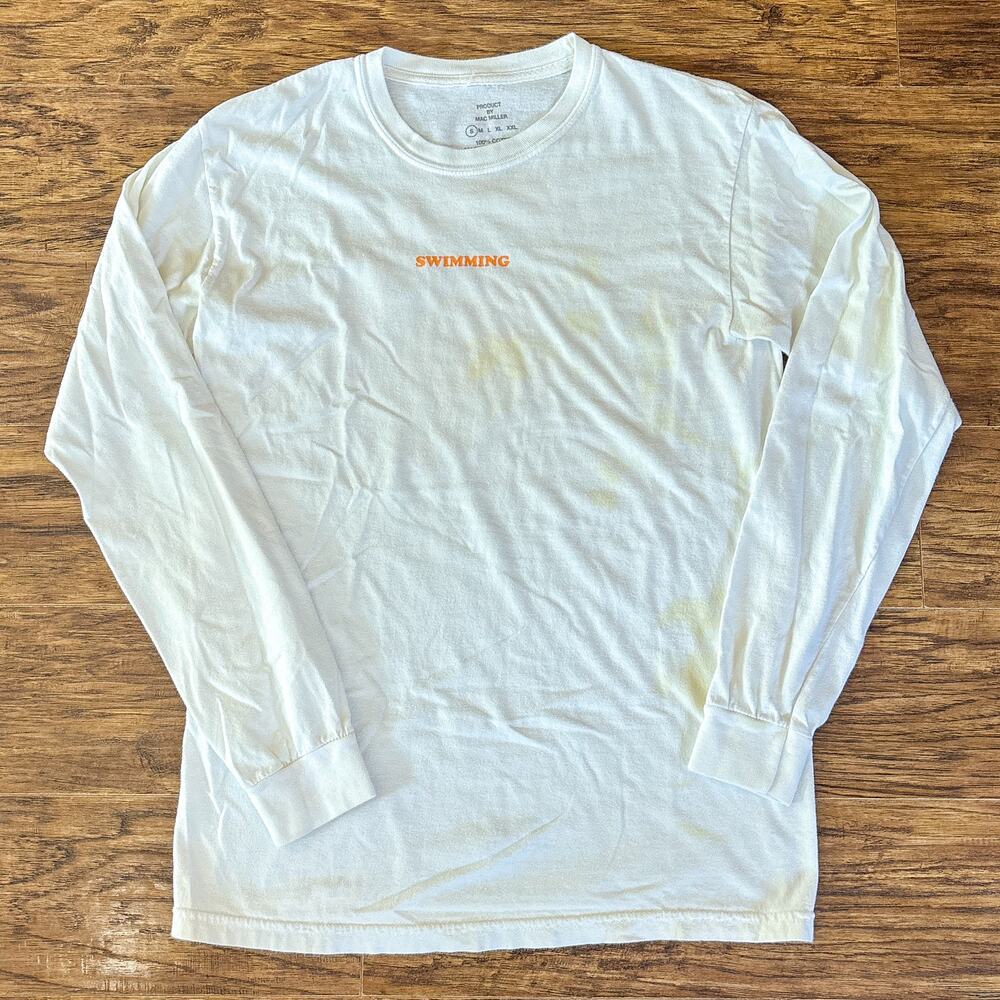 Mac Miller Swimming Album Merch White Orange Long Sleeve Shirt Small